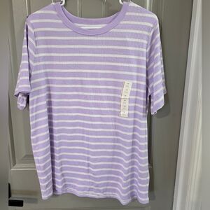 A New Day Womans 1xl Nwt Purple Striped Short Sleeve Shirt